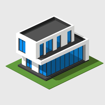 Modern White Two Story House Illustration.