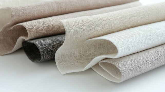 Neatly Folded Rolls of Natural Linen Fabric