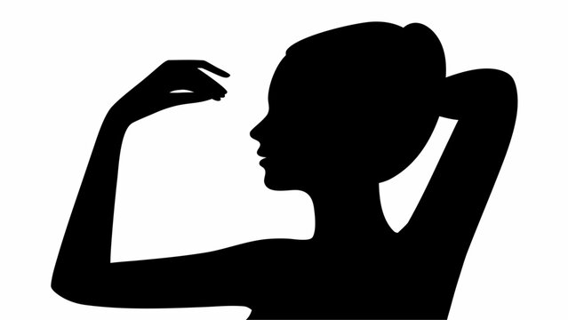 Black silhouette of a woman flexing her arm with a ponytail