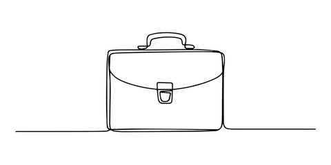 briefcase continuous one line drawing, Business briefcase drawn in a continuous single line art style, a minimalist black and white graphic representing corporate work, career, and professional © DESIGN LINE