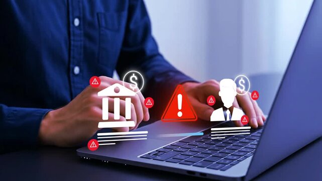 Financial Cybersecurity Risk and Fraud Detection with Alert Icons for Online Banking Security, Data Breach Prevention and Compliance Monitoring