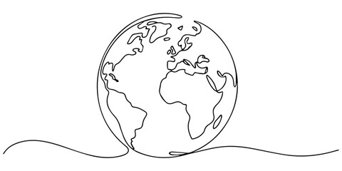 Earth globe continuous line drawing vector illustration world map one line art minimalist design, Globe. Earth globe one line drawing of world map minimalist vector illustration isolated on white back © DESIGN LINE