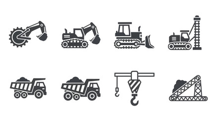 Heavy Machinery Icons for Construction Industry. © yahya