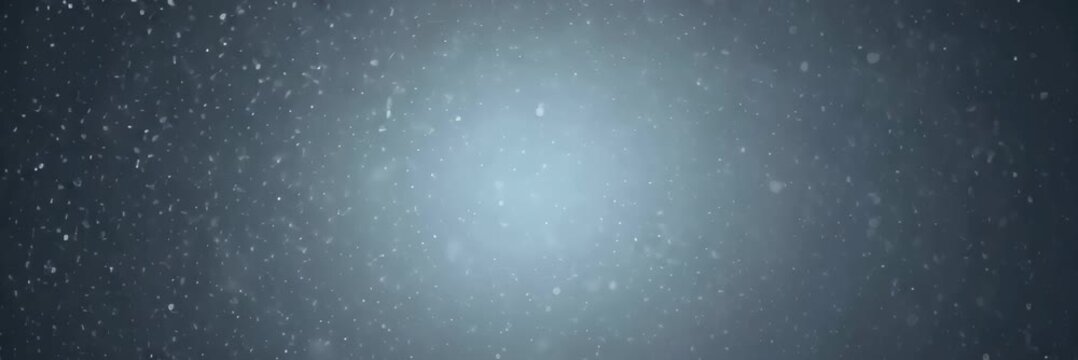 Soft snow particles falling abstract winter background with copy space, calm banner video design for website header and landing page.