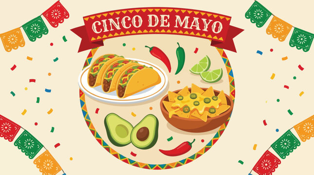 Mexican food celebration with tacos nachos and avocado