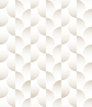 Transparent split circles pattern with halftone grain dots and gradient texture. Curved shapes create seamless overlay, perfect for textile print, wallpaper, mod abstract backgrounds, stylish design