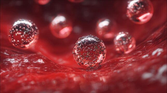 spherical carriers releasing therapeutic payload into bloodstream, controlled diffusion around damaged capillary, biocompatible surfaces gleam under clinical light, healing process underway