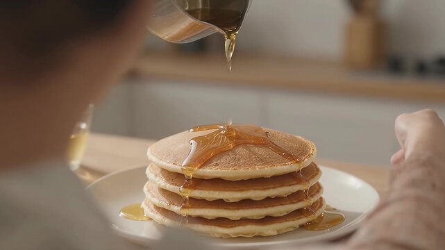 Delicious Stack of Pancakes with Syrup Drizzle for Breakfast