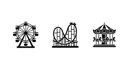 Amusement park rides including a ferris wheel roller coaster and carousel silhouette © RABEYA