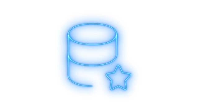 Glowing neon database with star icon isolated on transparent background. Favorite data. Important storage. Bookmark. Preferred. Rated.