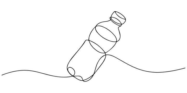 water bottle continuous line drawing, Continuous one line drawing of water drink bottle. Sports water bottle single line vector illustration Continuous line drawing of a plastic water bottle filled