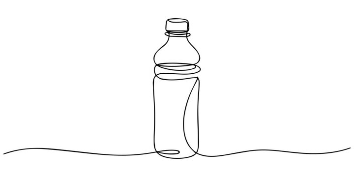 water bottle continuous line drawing, Continuous one line drawing of water drink bottle. Sports water bottle single line vector illustration Continuous line drawing of a plastic water bottle filled
