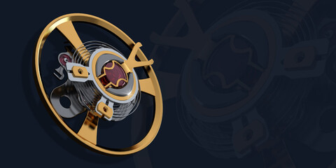 Luxury watch mechanism macro with copy space, precision engineering and time concept background, 3d render