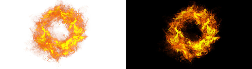 PNG image of Dynamic ring of swirling orange and yellow flames forming a magical fiery portal effect on transparent background. on transparent background © zakir