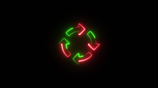 Abstract beautiful arrow-circle icon, neon refresh and recycle icon video. 4K animation includes reject, render, renewable, repeat, reset.