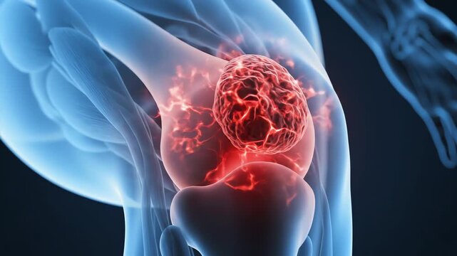 Medical 3D animation of an inflamed right knee in 4k video
