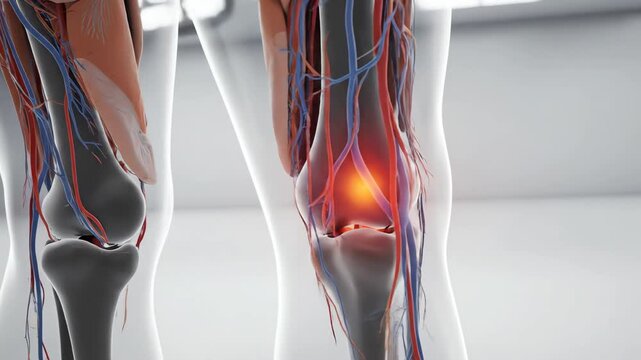 Inflamed Right Knee Anatomy Medical Animation 4k Video