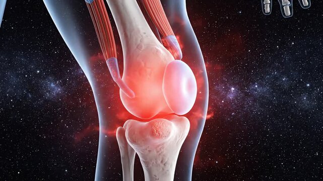 Anatomical 3D model of inflamed right knee joint 4k video