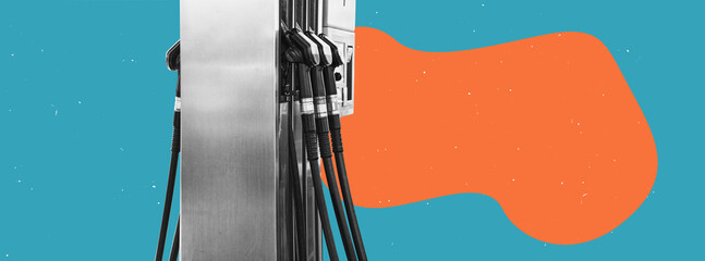 Flat design art. Oil pump and nozzles at the gas station, isolated on free png background.