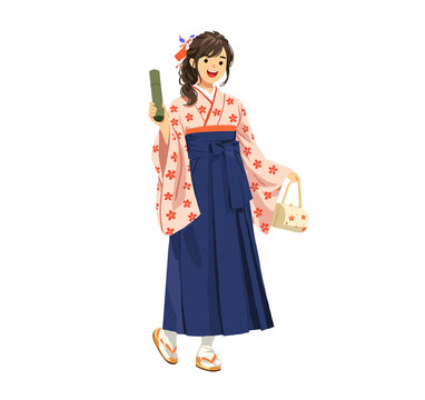 Young Woman in Traditional Japanese Hakama