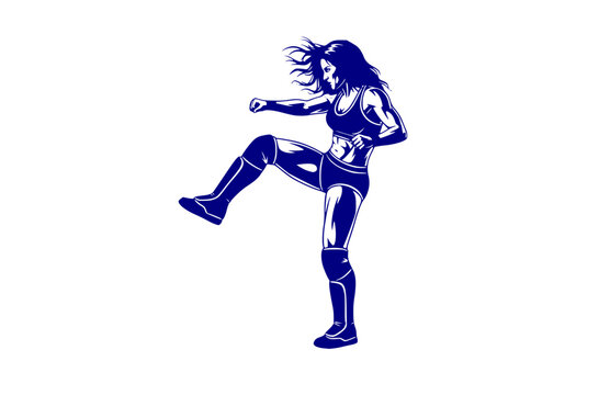 Women's Professional Wrestler Power Stomp Silhouette Sticker, Gothic Combat Sports Queen Vector, Female Athlete Brutality Illustration