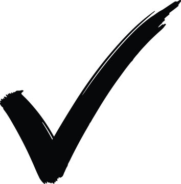 A large black check mark on a white background