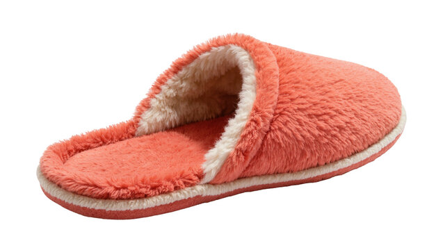 Isolated soft fluffy coral comfortable slip-on house slipper for cozy home warmth and relaxation