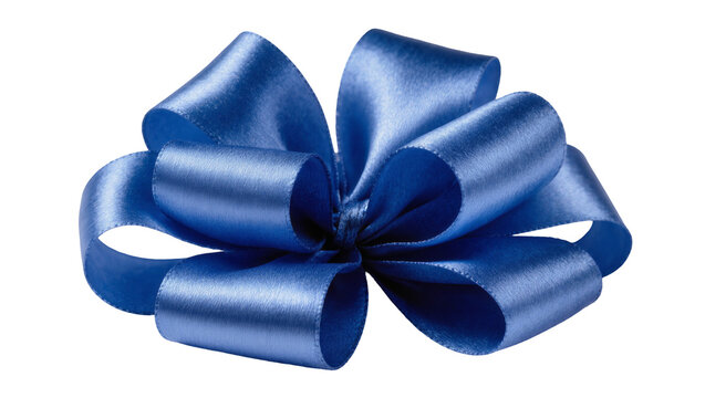 Isolated elegant blue satin gift bow, glossy present wrapping decoration for festive celebration