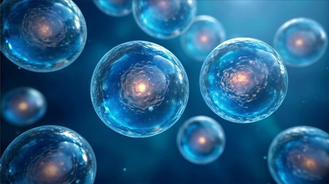 Biotech mergers acquisitions driving innovation with glowing blue microscopic cells floating scientific environment showing advanced cellular science