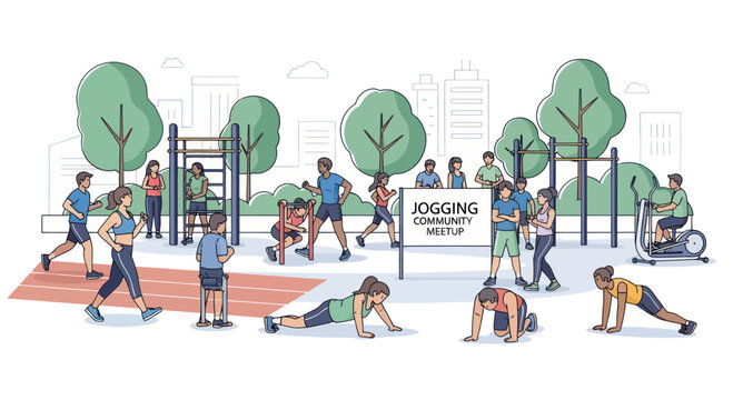 Diverse People Exercising in Outdoor Community Fitness Park