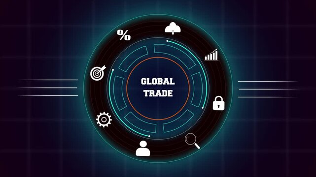 International global trade and logistics with hud animation, showing futuristic icons for professional worldwide commerce