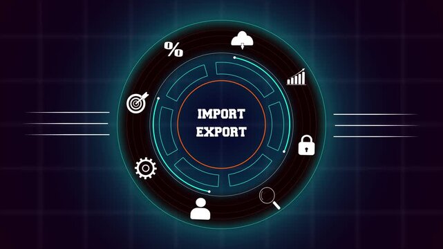 Corporate import export business concept with hud animation, featuring digital interface icons for professional trade