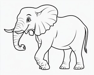 Obraz premium Charming Cartoon Elephant Outline for Kids to Color, Simple Design with Joyful Expression, Fun Art