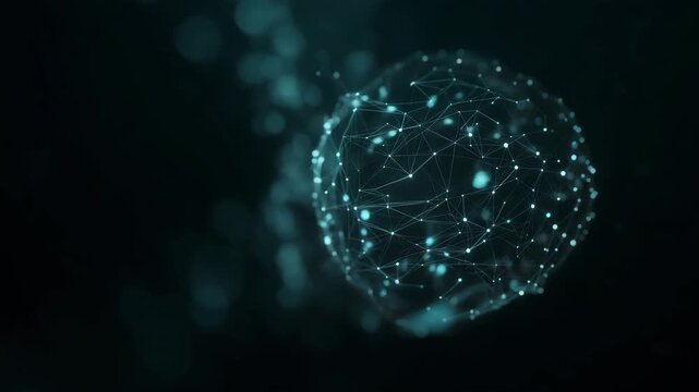 Abstract digital network sphere, global data connection, artificial intelligence, big data, blockchain technology, cybersecurity, futuristic communication, neural network