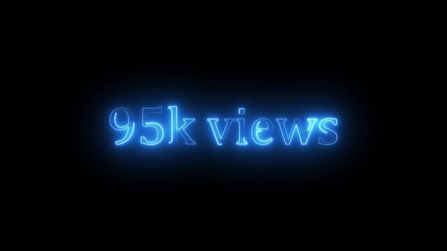 Glowing neon blue 95k text animation on black background. 95k Followers, 95k views, 95k subscribers.95k Celebrating our Community. Digital Milestone Number Design for Online Subscribers Achievement, 