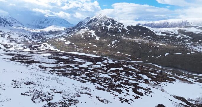 Snow-capped Altai Tavan Bogd Peaks From The Tsagaan Gol (White River) Valley In The Far-western Mongolia. Aerial Shot