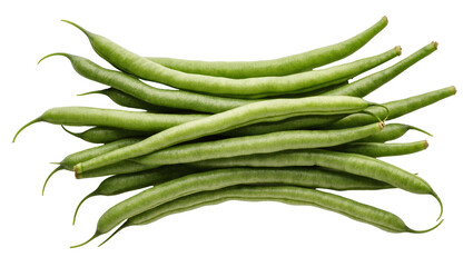 Isolated pile of fresh green beans, raw and ready for healthy cooking and eating