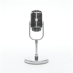 Fototapeta premium Vintage Silver Microphone on Stand on White Background stock image