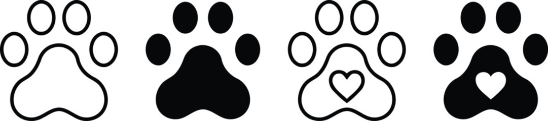 A set of four different paw prints with hearts © minhaj