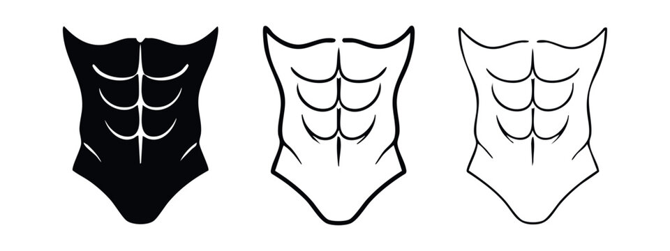 Six Pack Abs Abdominal Muscles Fitness Icon Set Vector