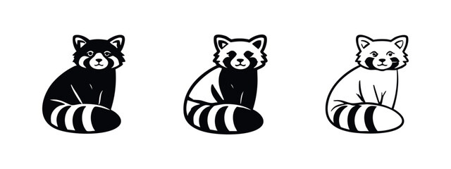 Red panda icon set. Adorable sitting mammal symbol in various styles. © liubomir118809