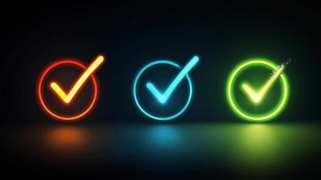Check tick icon neon glow light circle symbol approval success vivid neon check icon modern digital style for success approval and validation concept with bright colorful glow symbol approve dark