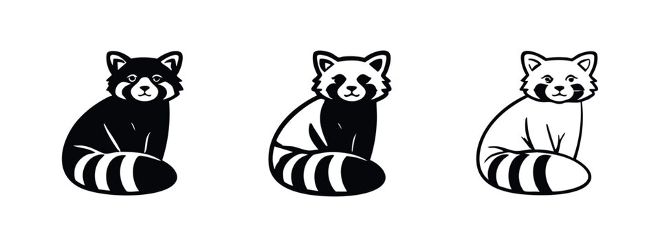 Red panda icon set. Adorable sitting mammal symbol in various styles.