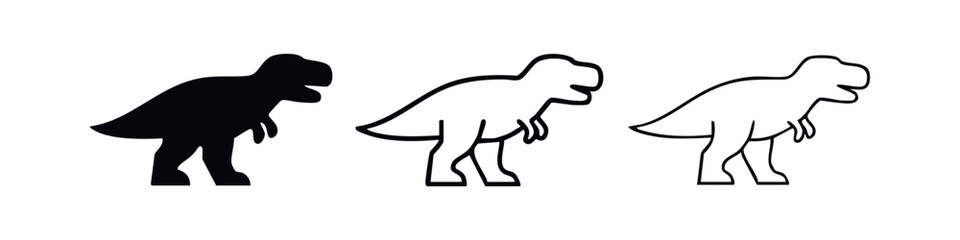 Cartoon T-Rex dinosaur icon collection in solid and outline styles © liubomir118809