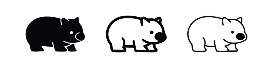 Fototapeta premium Wombat Icon Set - Adorable Australian Marsupial Symbol in Solid and Outline Styles