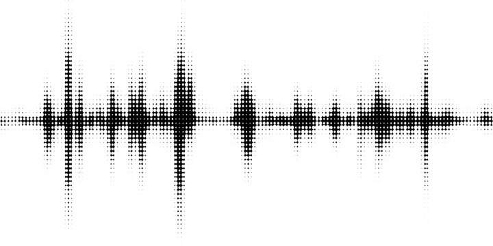 PrintVector retro grunge sound wave pattern. Audio equalizer halftone design with pulse effect
