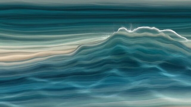 Ocean wave abstract seascape background fluid line pattern motion tranquil gentle energy calm mood blue teal tone art painting style sea water fluid motion turquoise cream digital art abstraction