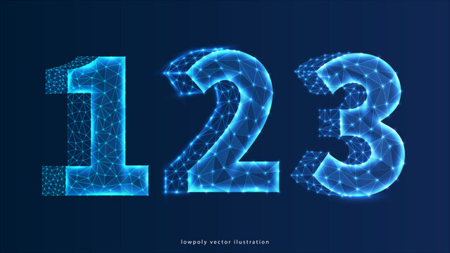 Counting neon 123 number illustration. Neon text number on blue background. Neon count number.

