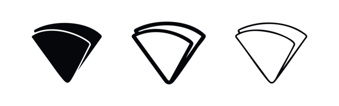 Folded crepe or napkin icon set. Dessert or food packaging symbol.