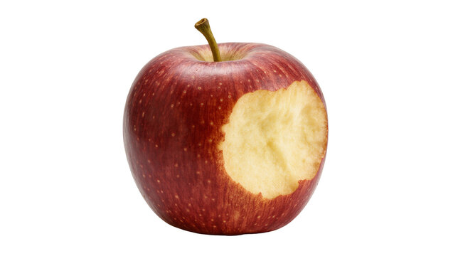 Isolated fresh red apple with a single bite revealing its crisp and juicy interior.